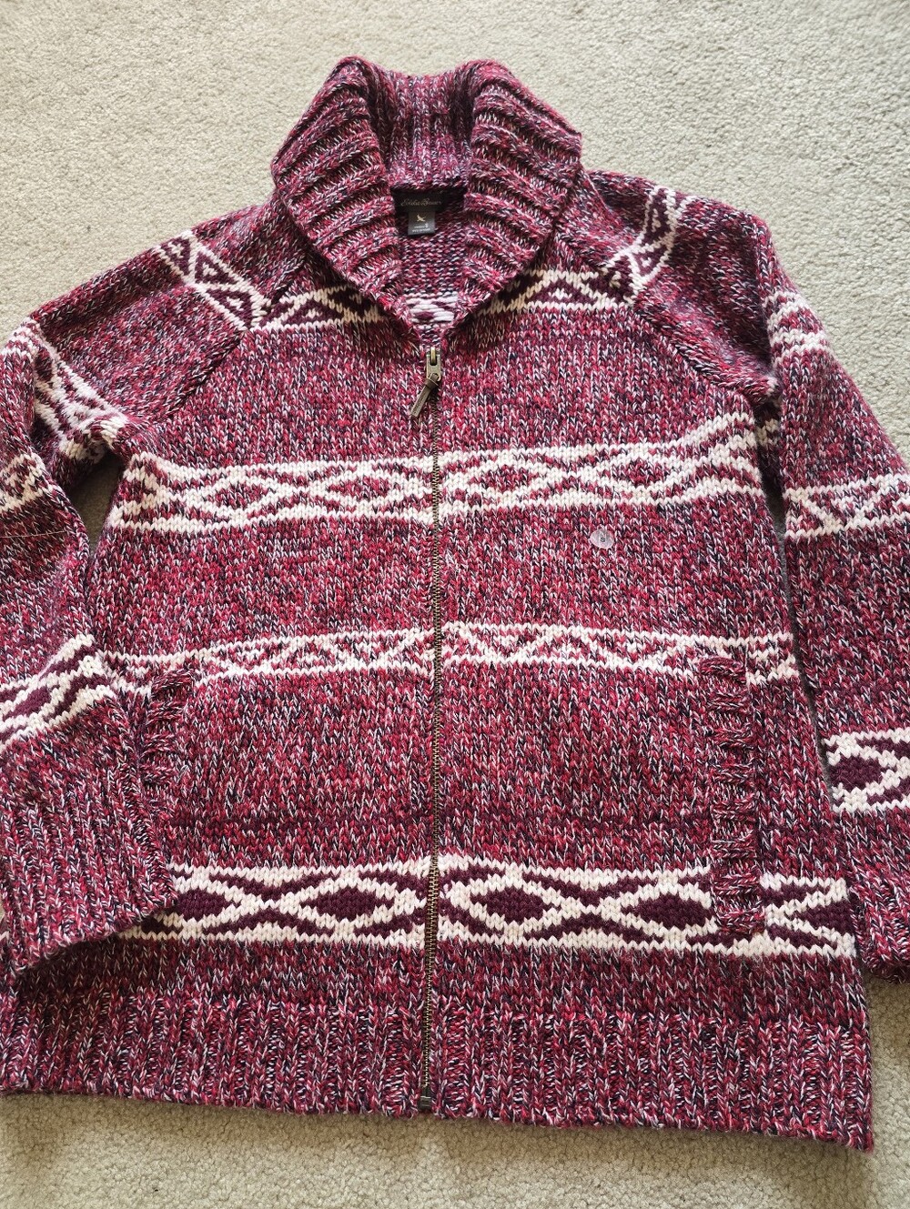 Eddie Bauer Men's Berry Multi Shawl Collar Zip Sweater